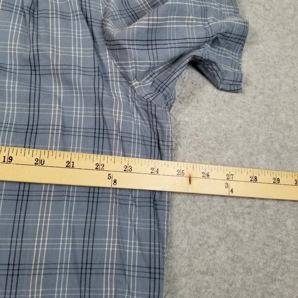 George Button Up Shirt Mens XL Blue Plaid Classic Fit Short Sleeve Casual Work